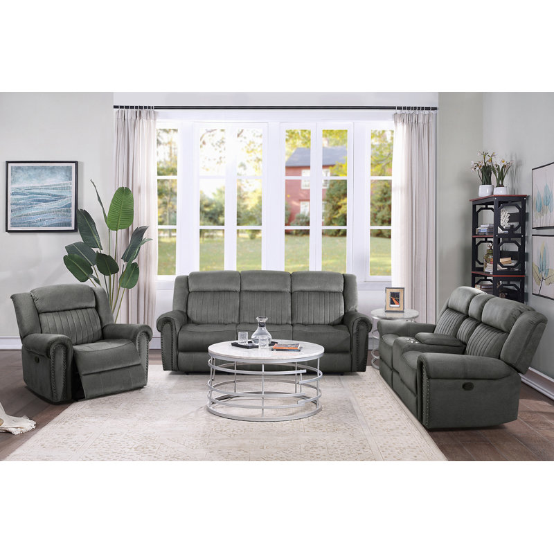Cappella 3 Piece Microfiber Manual Reclining Living Room Set Lark Manor Reclining Type Manual Handle Lever
